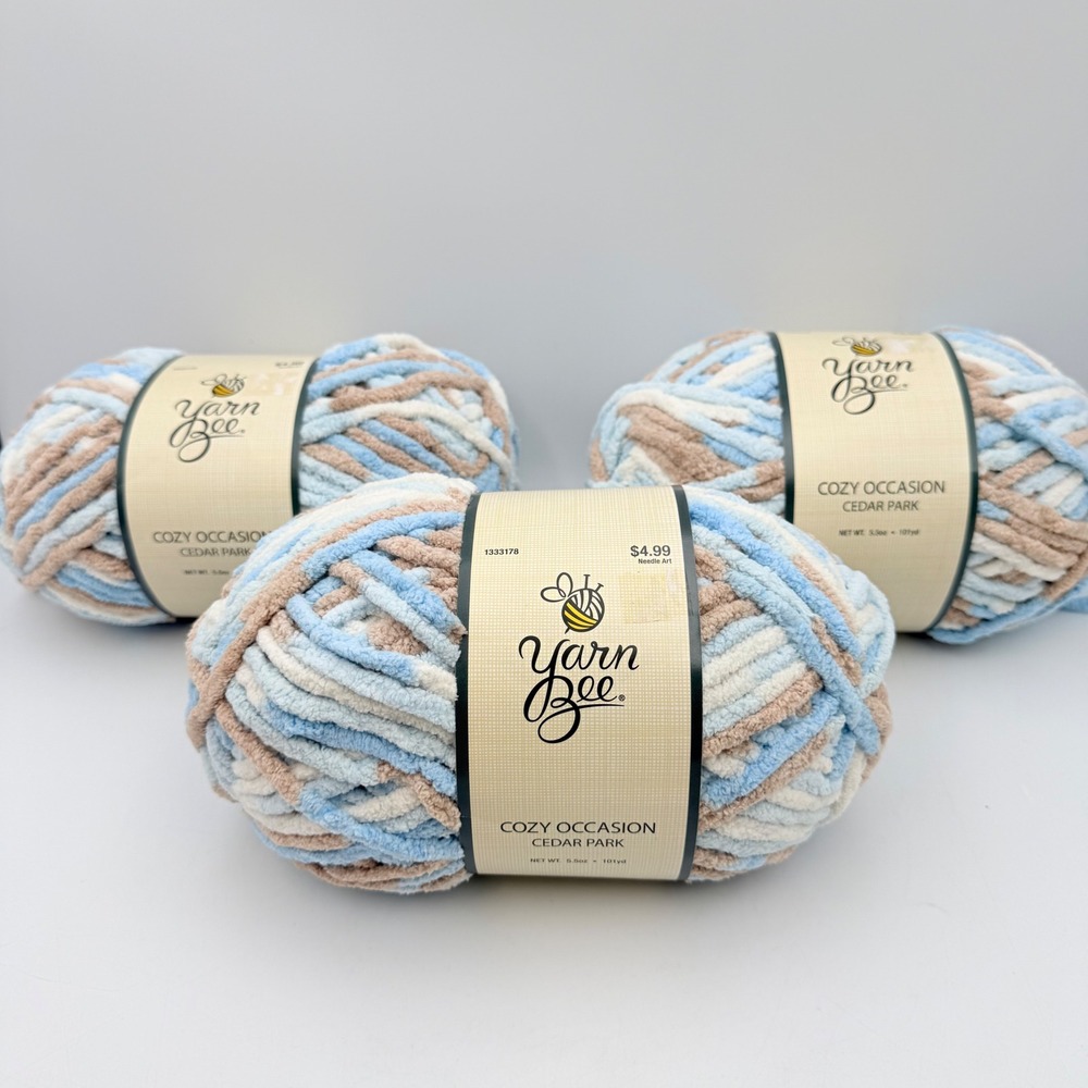 3 Skeins Yarn Bee Cozy Occasion Cedar Park Blue Tan Cream Super Bulky Yarn 12